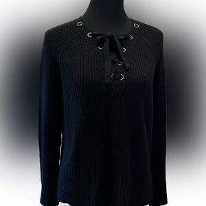 50% off w ♥️ Flusso Sweater Small Black Ribbed CrissCross Front Pullover S